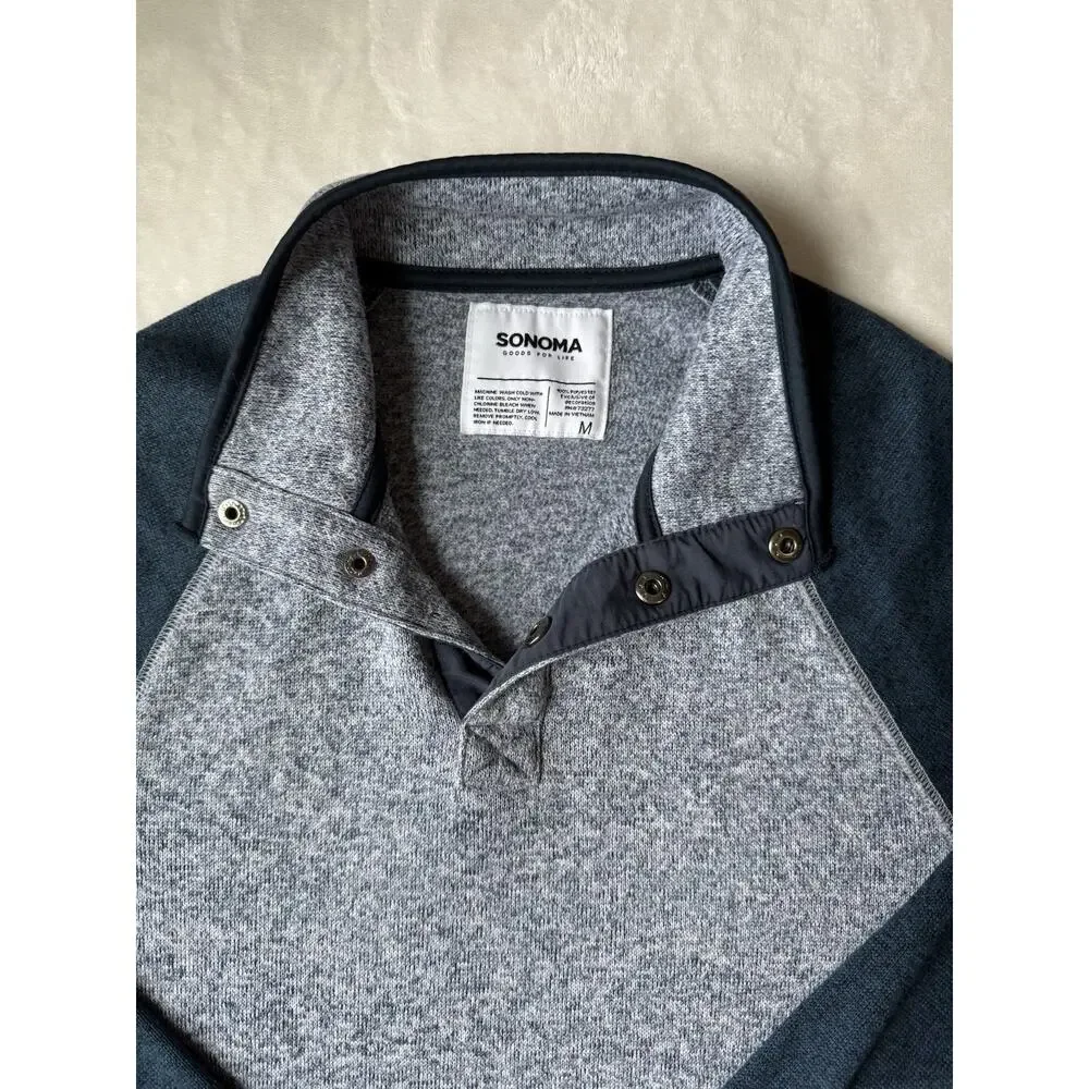 Sonoma Quarter Snap Goods For Life Men's Medium Blue Pullover‎ Front Pockets